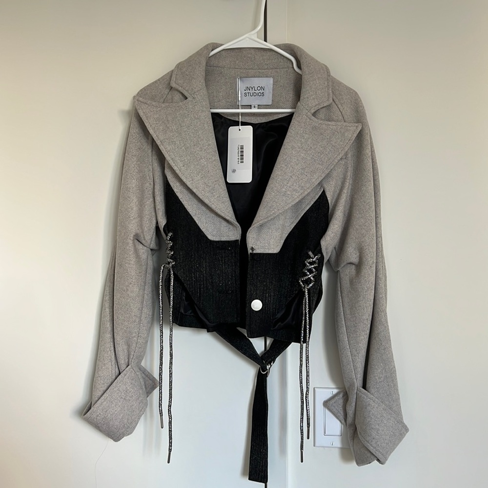 Stylish Gray/Beige Denim Jacket Size S